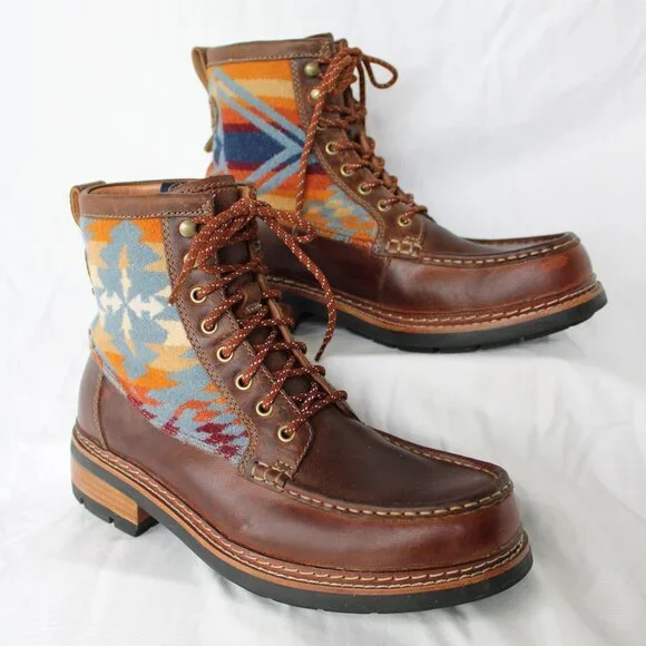 Pendelton Clarks leather wool Aztec blanket Ottawa Peak Boot Hiking lace up 9 - Picture 1 of 11